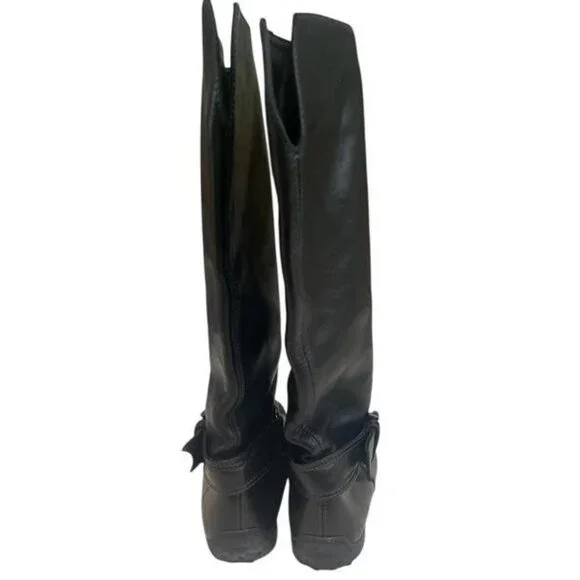 Vintage Tod’s Black Leather Winter Boots Knee High Italy Box M Buck Women sz 9 - Picture 7 of 10
